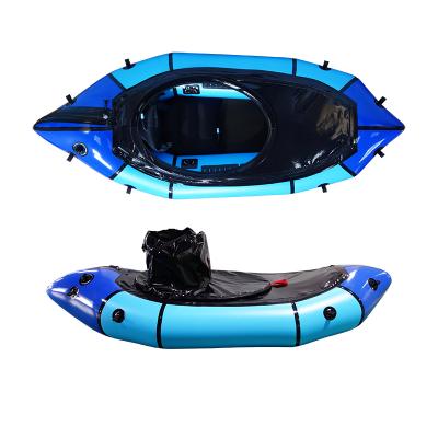 Long single packraft with spraydeck for a fast speed and a high level of comfort